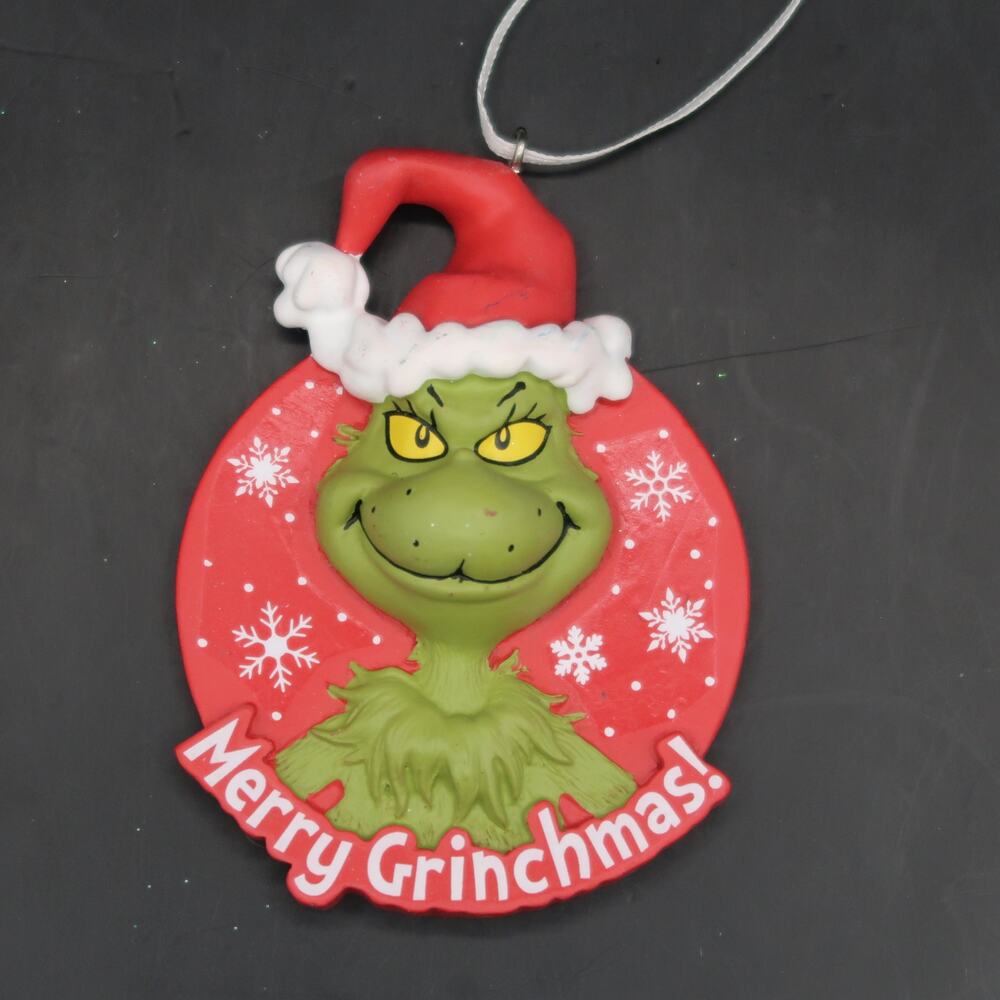 Hallmark Holiday Ornament Dr. Seuss The Grinch Merry Grinchmas Resin 3 1/2 in